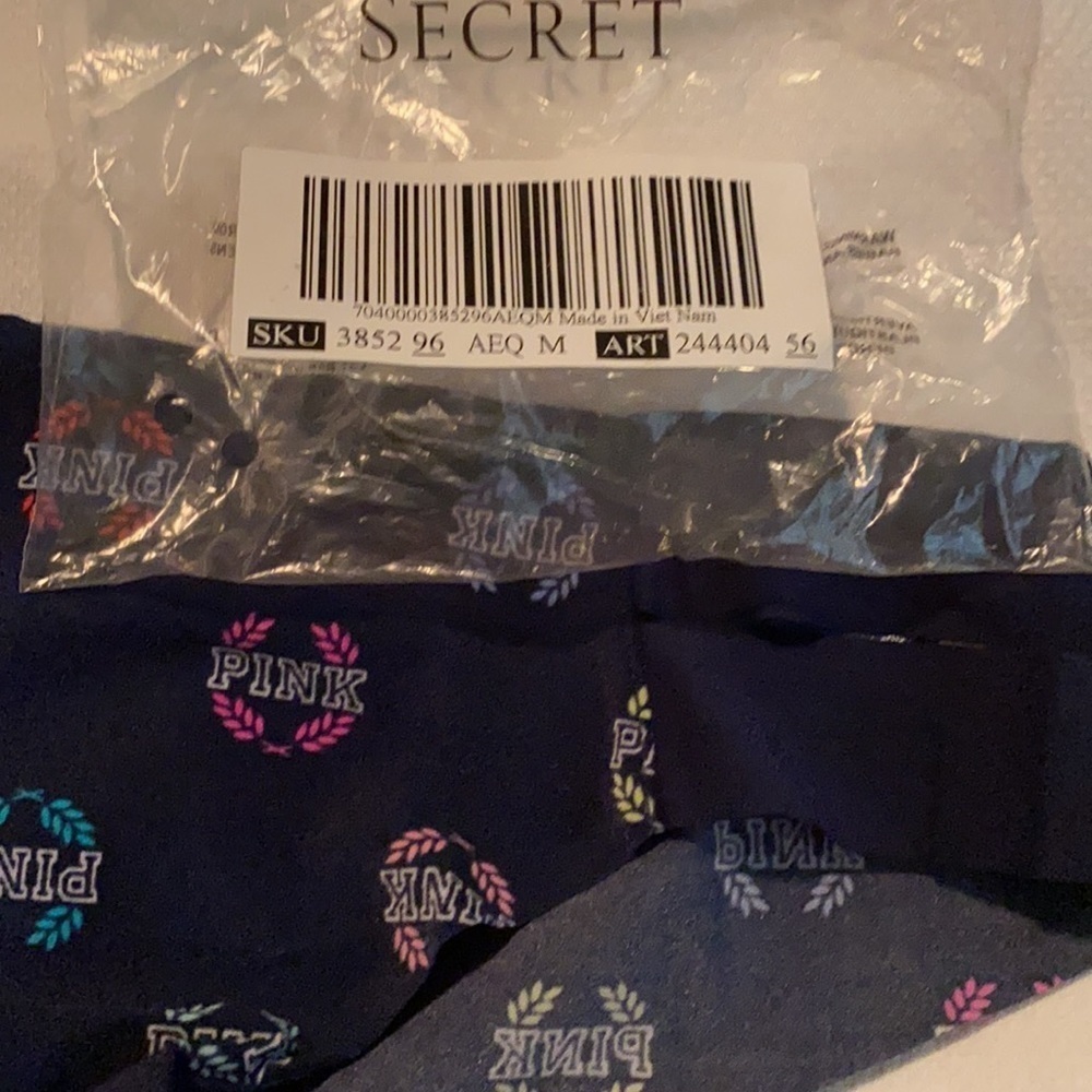 PINK VS Thong / String Panty Blue with PINK Emblems Medium NWT - Picture 5 of 6